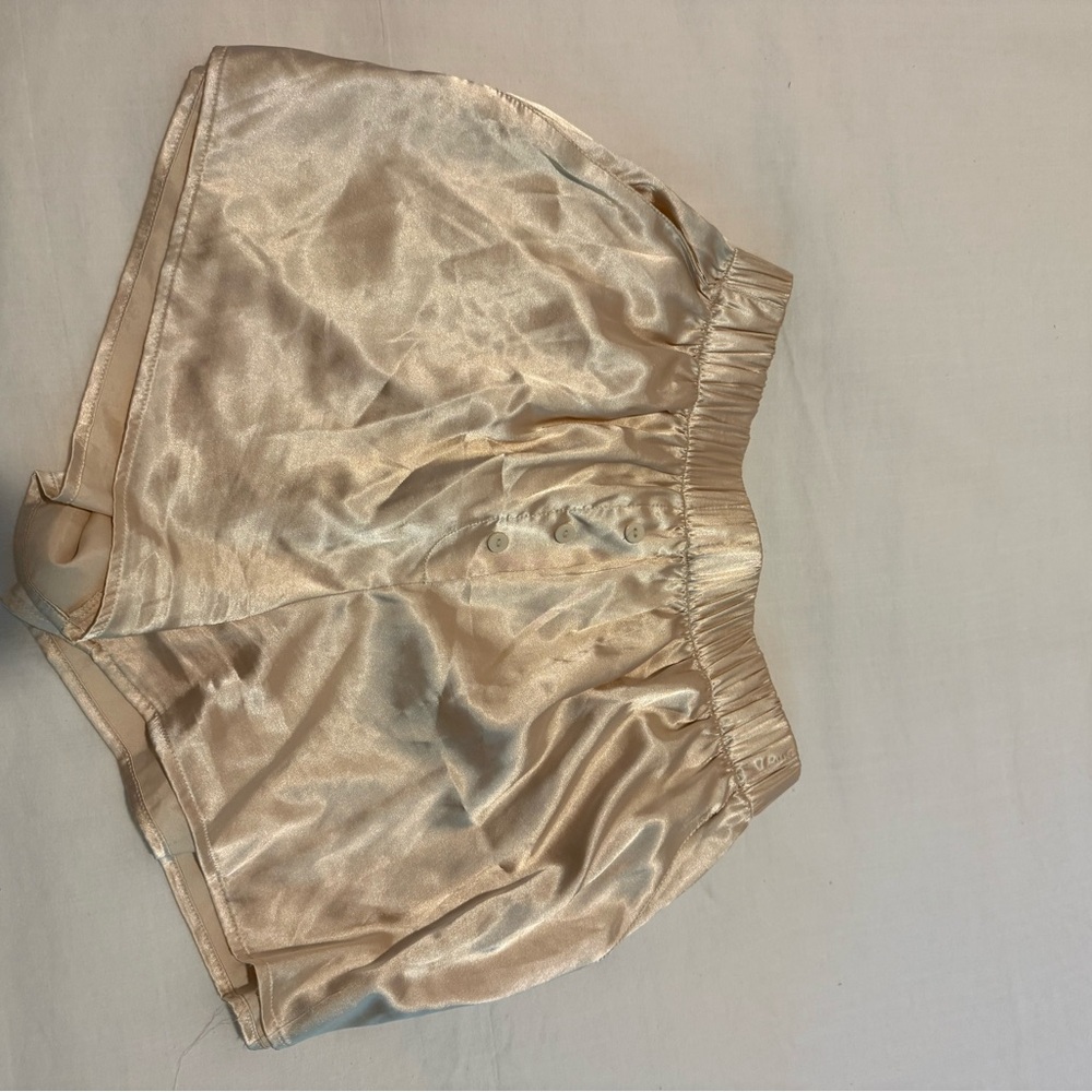 Daily Drills Satin Elastic-Waist Shorts in Champagne